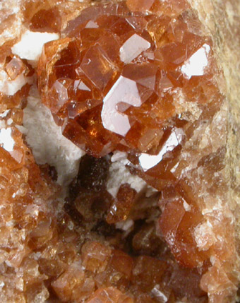 Grossular var. Essonite Garnet from Garnet exposure 175 m. SW of West Redding train station, Fairfield County, Connecticut