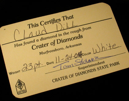 Diamond (0.23 carat white crystal) from Crater of Diamonds State Park, Murfreesboro, Pike County, Arkansas