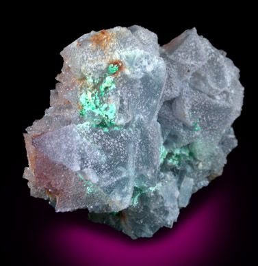 Malachite on Fluorite from Galena King Mine, Tijeras Canyon District, Manzano Mountains, Bernalillo County, New Mexico