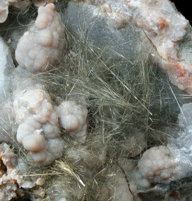 Millerite in Quartz Geode from US Route 27 road cut, Halls Gap, Lincoln County, Kentucky