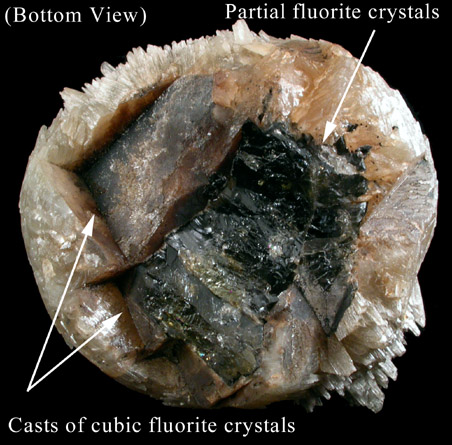 Strontianite over Fluorite from Ozark-Mahoning #1 (Minerva #1) Mine, Cave-in-Rock District, Hardin County, Illinois