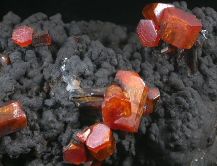 Vanadinite on Fe-Mn-oxide from Taouz, Errachidia, Meknes-Tafilalet, Morocco