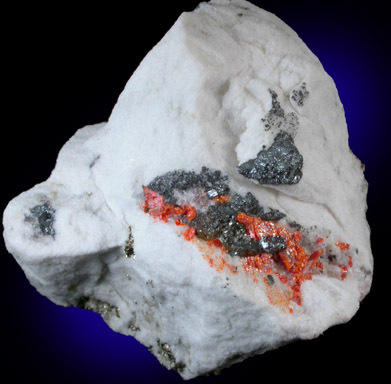 Dufrenoysite, Tennantite var. Binnite, Realgar from Lengenbach Quarry, Binntal, Wallis, Switzerland (Type Locality for Dufrenoysite and Binnite)