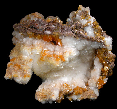 Wulfenite on Calcite from Ahumada Mine, Sierra de Los Lamentos, Chihuahua, Mexico