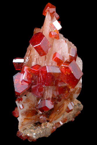 Vanadinite on Barite from Mibladen, Haute Moulouya Basin, Zeida-Aouli-Mibladen belt, Midelt Province, Morocco