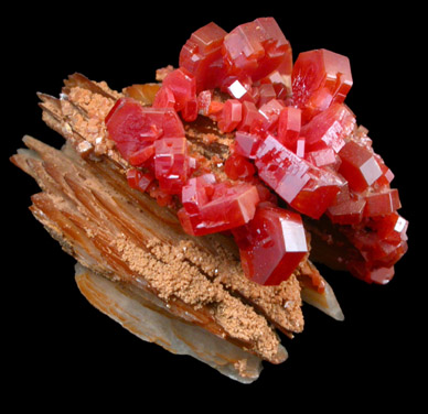 Vanadinite on Barite from Mibladen, Haute Moulouya Basin, Zeida-Aouli-Mibladen belt, Midelt Province, Morocco