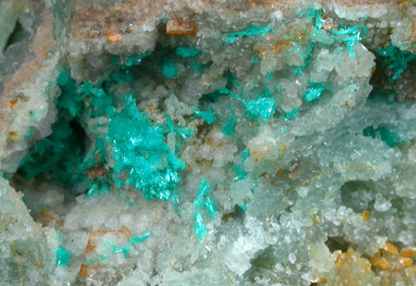 Dioptase, Wulfenite, Willemite from Mammoth-St. Anthony Mine, Tiger District, Pinal County, Arizona