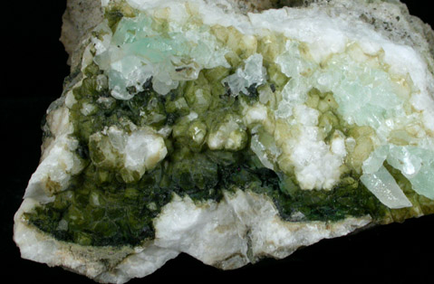 Calcite, Chalcopyrite, Chrysocolla from Chimney Rock Quarry, Bound Brook, Somerset County, New Jersey