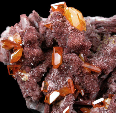 Wulfenite on Barite from Rowley Mine, 20 km northwest of Theba, Painted Rock Mountains, Maricopa County, Arizona