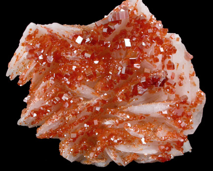 Vanadinite on Barite from Mibladen, Haute Moulouya Basin, Zeida-Aouli-Mibladen belt, Midelt Province, Morocco