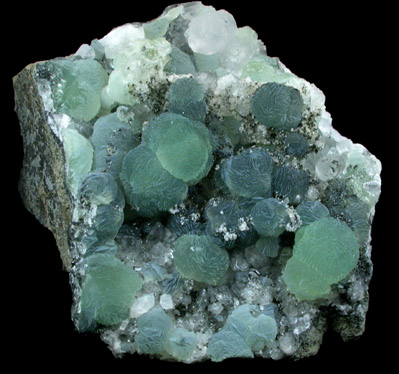 Babingtonite on Prehnite from New Street Quarry, Paterson, Passaic County, New Jersey