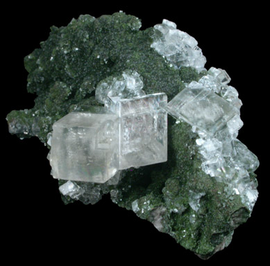 Calcite on Mottramite from Tsumeb Mine, Otavi-Bergland District, Oshikoto, Namibia