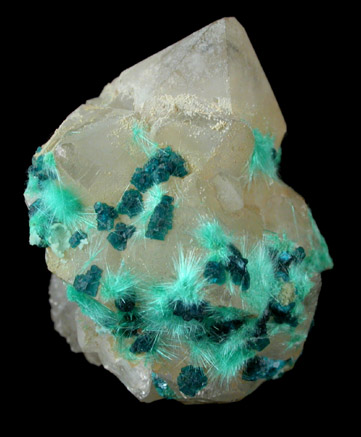 Spangolite, Brochantite, Quartz from Blanchard Mine, Hansonburg District, 8.5 km south of Bingham, Socorro County, New Mexico