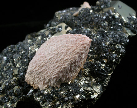 Calcite var. Manganoan on Pyrite and Sphalerite from Pachapaqui District, Bolognesi Province, Ancash Department, Peru