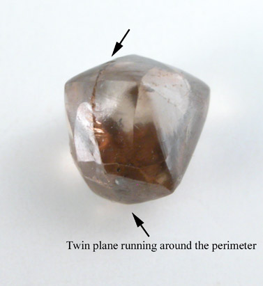 Diamond (1.12 carat macle, twinned crystal) from Oranjemund District, southern coastal Namib Desert, Namibia