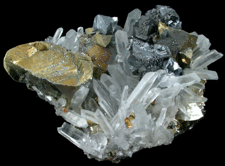 Chalcopyrite, Sphalerite, Quartz from Huaron District, Cerro de Pasco Province, Pasco Department, Peru