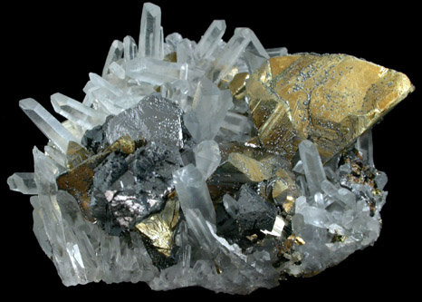 Chalcopyrite, Sphalerite, Quartz from Huaron District, Cerro de Pasco Province, Pasco Department, Peru