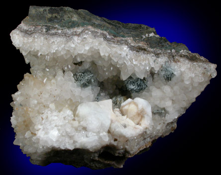 Babingtonite with Calcite and Apophyllite from Prospect Park Quarry, Prospect Park, Passaic County, New Jersey