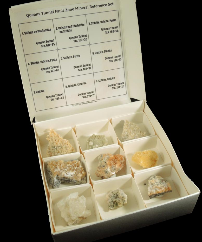 Set of nine minerals from the fault zones of NYC Water Tunnel No. 3 from Queens Tunnel excavation, Queens, Woodside, Queens, New York City, Queens County, New York