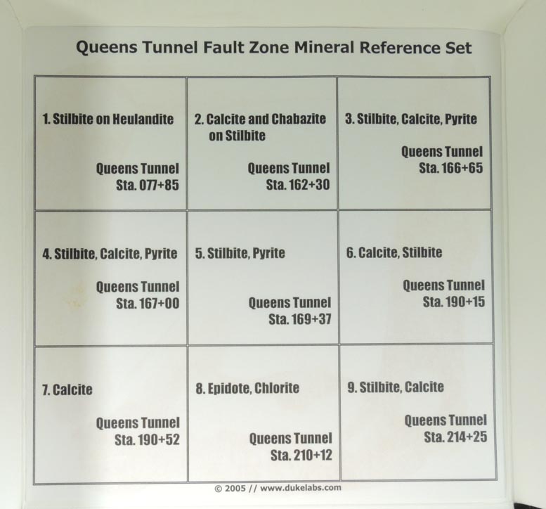 Set of nine minerals from the fault zones of NYC Water Tunnel No. 3 from Queens Tunnel excavation, Queens, Woodside, Queens, New York City, Queens County, New York