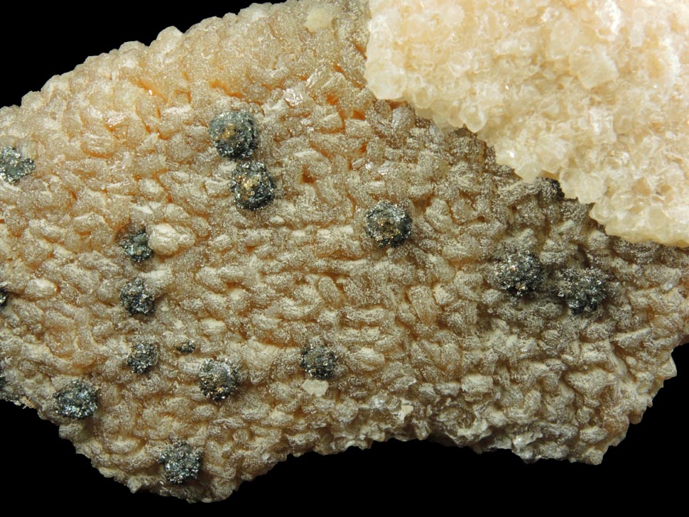 Stilbite-Ca with Calcite and Pyrite (best of find) from 700' level, Sta.167, Queens Tunnel of NYC Water Tunnel #3, Woodside, Queens, New York City, Queens County, New York