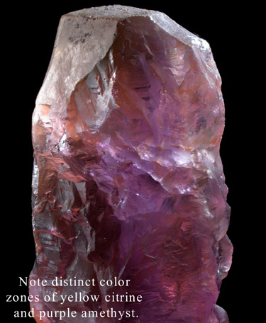 Quartz var. Ametrine (with rare pinacoid face) from Anahi Mine, La Gaiba District, Angel Sandoval Province, Santa Cruz Department, Bolivia