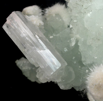 Okenite on Prehnite with Apophyllite from Malad, Maharashtra, India