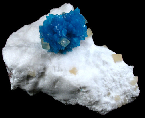 Cavansite on Mordenite with Calcite from Wagholi Quarry, Maharashtra, India