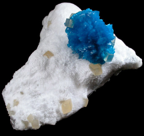 Cavansite on Mordenite with Calcite from Wagholi Quarry, Maharashtra, India