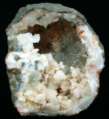 Millerite in Quartz Geode from US Route 27 road cut, Halls Gap, Lincoln County, Kentucky