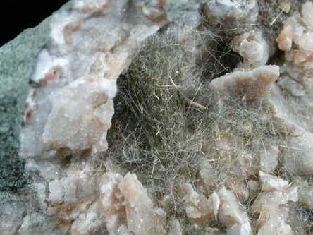 Millerite in Quartz Geode from US Route 27 road cut, Halls Gap, Lincoln County, Kentucky