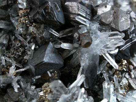 Sphalerite, Quartz, Pyrite from Huaron District, Cerro de Pasco Province, Pasco Department, Peru