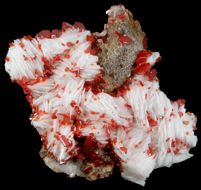 Vanadinite on Barite from Mibladen, Haute Moulouya Basin, Zeida-Aouli-Mibladen belt, Midelt Province, Morocco