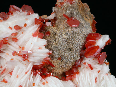 Vanadinite on Barite from Mibladen, Haute Moulouya Basin, Zeida-Aouli-Mibladen belt, Midelt Province, Morocco