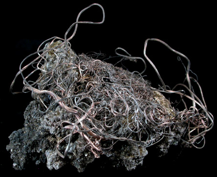 Silver (wire crystals) from Chanarcillo District, in Atacama Desert, 50 km south of Copiapo, Atacama, Chile