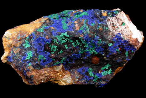 Azurite and Malachite from Ahouli Mines, Aouli, 7 km northeast of Mibladen, Zeida-Aouli-Mibladen belt, Midelt Province, Morocco