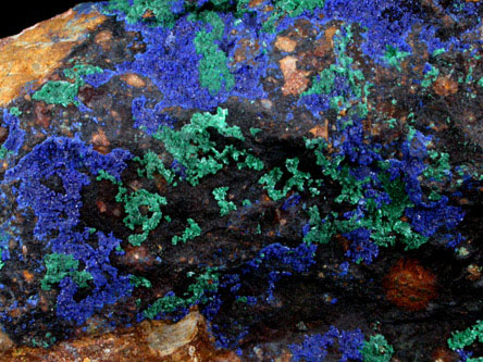 Azurite and Malachite from Ahouli Mines, Aouli, 7 km northeast of Mibladen, Zeida-Aouli-Mibladen belt, Midelt Province, Morocco