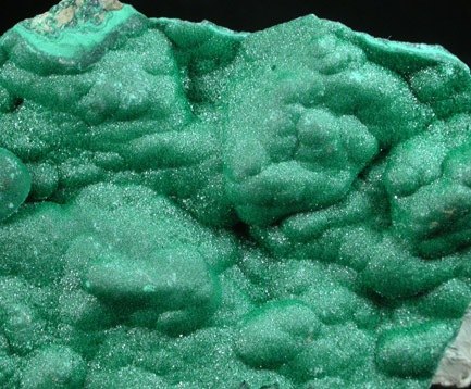 Malachite from Kolwezi Mining District, 240 km WNW of  Lubumbashi, Katanga Copperbelt, Lualaba Province, Democratic Republic of the Congo