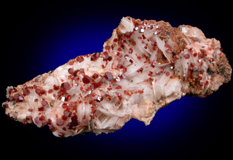 Vanadinite on Barite from Mibladen, Haute Moulouya Basin, Zeida-Aouli-Mibladen belt, Midelt Province, Morocco