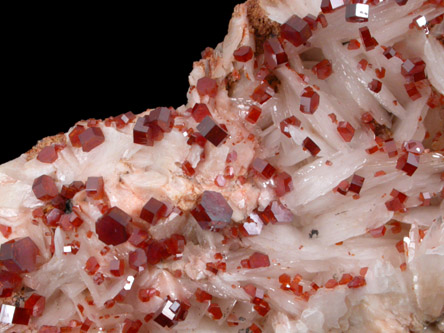 Vanadinite on Barite from Mibladen, Haute Moulouya Basin, Zeida-Aouli-Mibladen belt, Midelt Province, Morocco