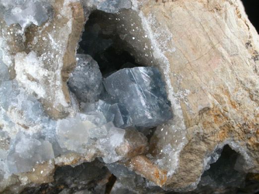 Celestine and Calcite from Meckley's Quarry, 1.2 km south of Mandata, Northumberland County, Pennsylvania