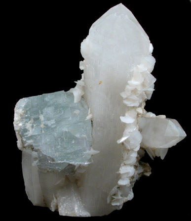 Fluorite, Calcite on Quartz from Xianghualing Cassiterite Mine, 32 km north of Linwu, Hunan Province, China