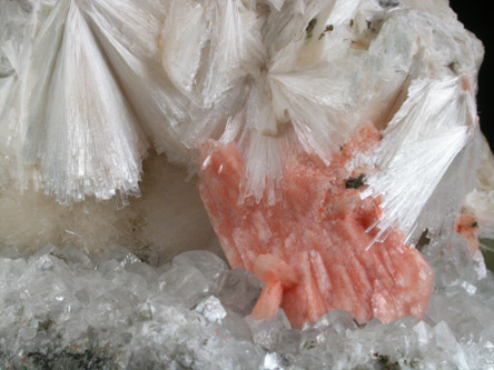Pectolite with pink Stilbite from Prospect Park Quarry, Prospect Park, Passaic County, New Jersey