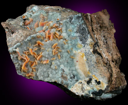 Wulfenite with druzy Quartz on Hemimorphite from Finch Mine (Barking Spider Mine), north of Hayden, Banner District, Gila County, Arizona