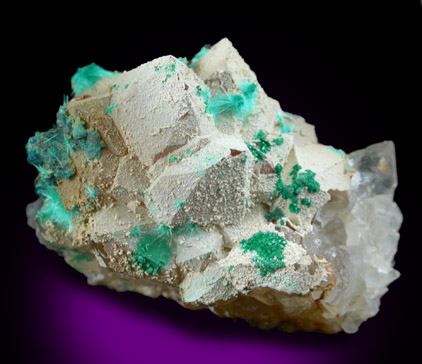 Aurichalcite and Malachite on Quartz from Bisbee, Warren District, Cochise County, Arizona