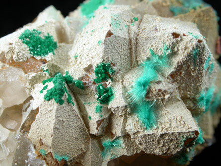 Aurichalcite and Malachite on Quartz from Bisbee, Warren District, Cochise County, Arizona