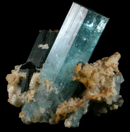 Beryl var. Aquamarine with Schorl Tourmaline from farm Davib Oost, between Tubussis and Usakos, Erongo District, Namibia