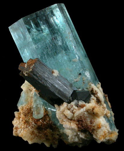 Beryl var. Aquamarine with Schorl Tourmaline from farm Davib Oost, between Tubussis and Usakos, Erongo District, Namibia