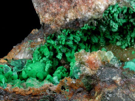 Conichalcite, Quartz, Cuprite from Tintic District, Juab County, Utah