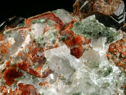 Grossular Garnet, Vesuvianite, Pyroxene, Calcite from north shore of Panther Pond (Camp Hinds), Raymond, Cumberland County, Maine
